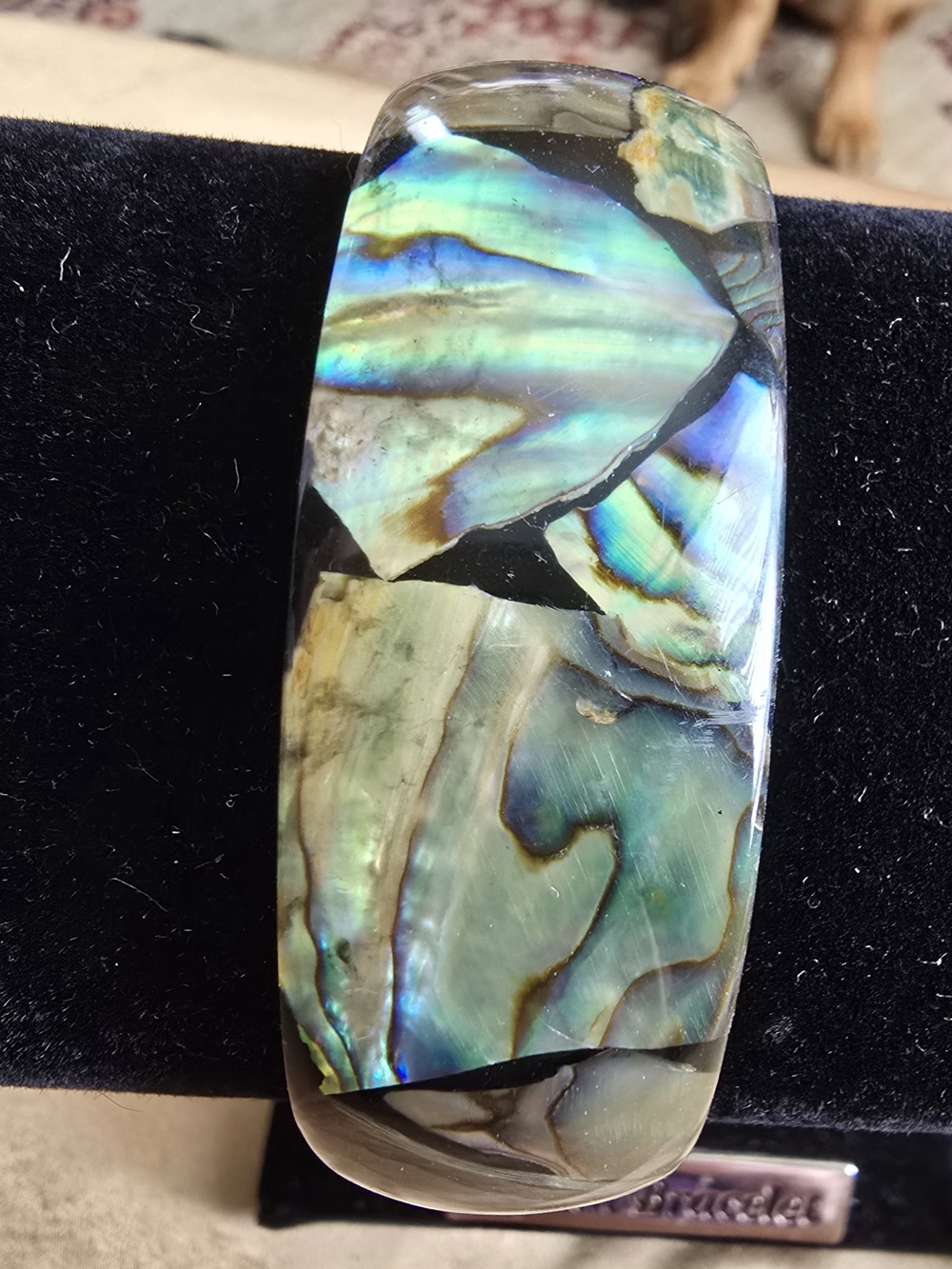 Abalone Inlay Statement Cuff Bracelet – Iridescent Green Blue